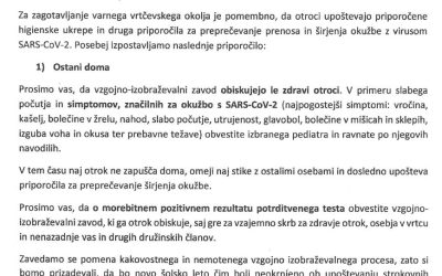 Obvestilo staršem o preventivnem ravnanju za varno vrtčevsko okolje ob pričetku 2022/2023